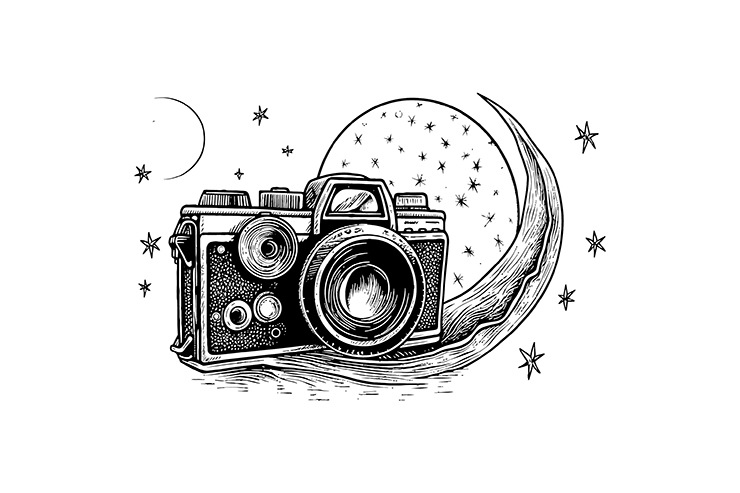 Camera with stars vector icon logo