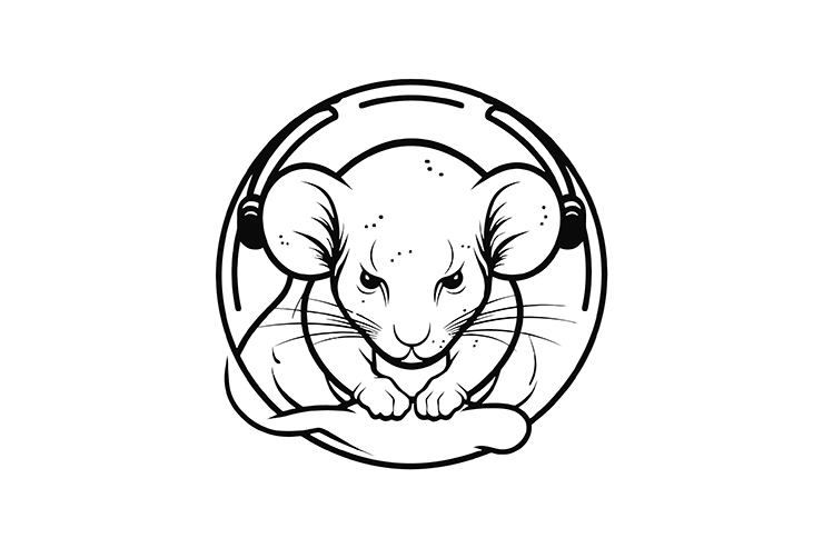 Rat with headphones illustration icon logo