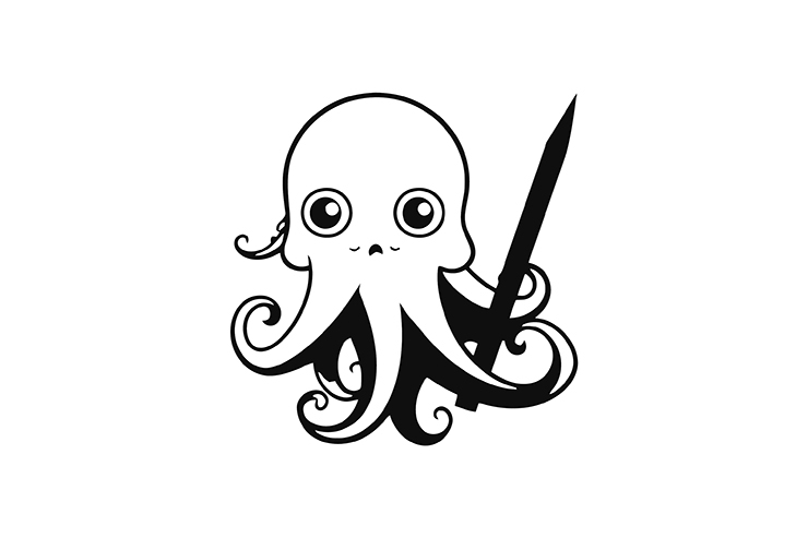 Octopus with pencil illustration icon logo