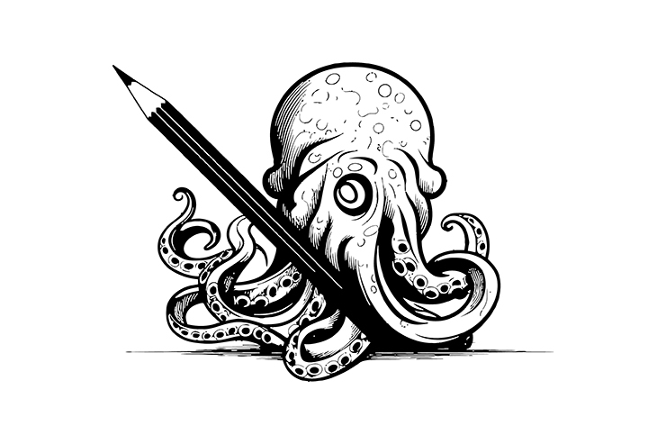 Octopus with pencil illustration icon logo