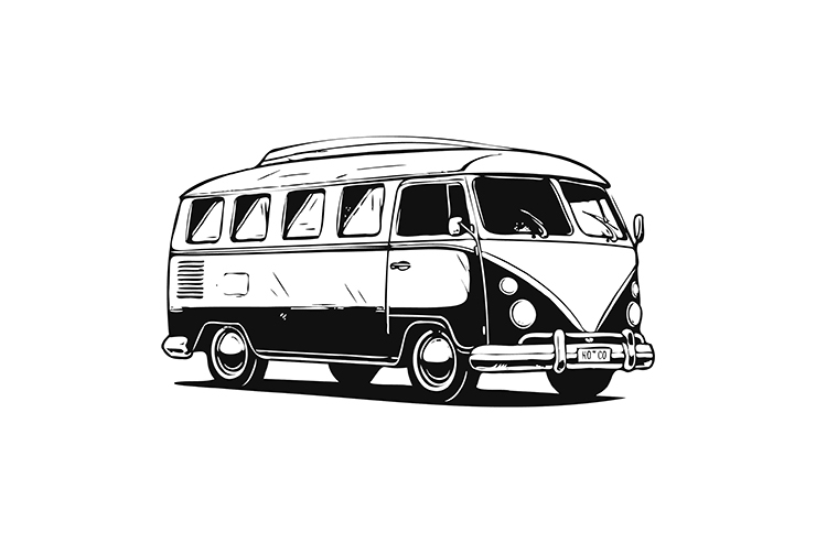 Bus on the road illustration icon logo