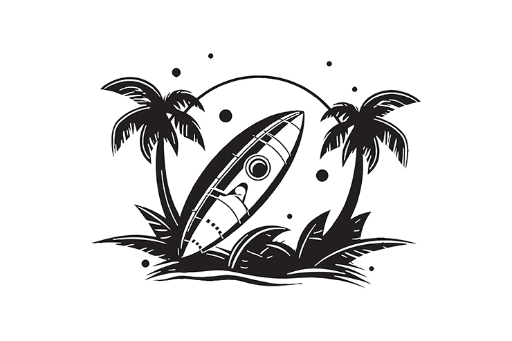 Rocket on the beach illustration icon logo
