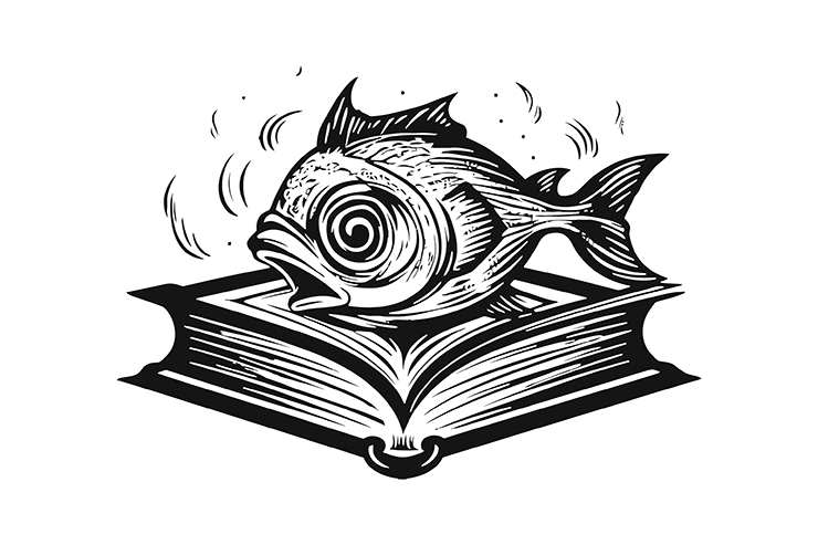 Fish on the book illustration icon logo