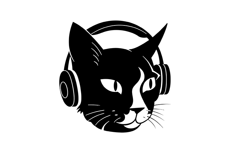 Cat with headphones illustration icon logo