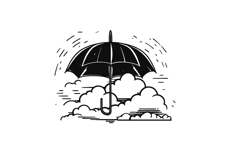 Umbrella in rain illustration icon logo