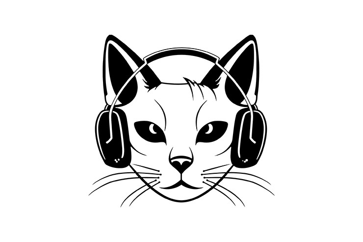Cat with headphones illustration icon logo