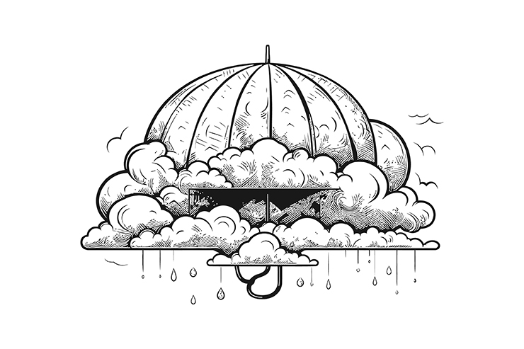 Umbrella with clouds illustration icon logo