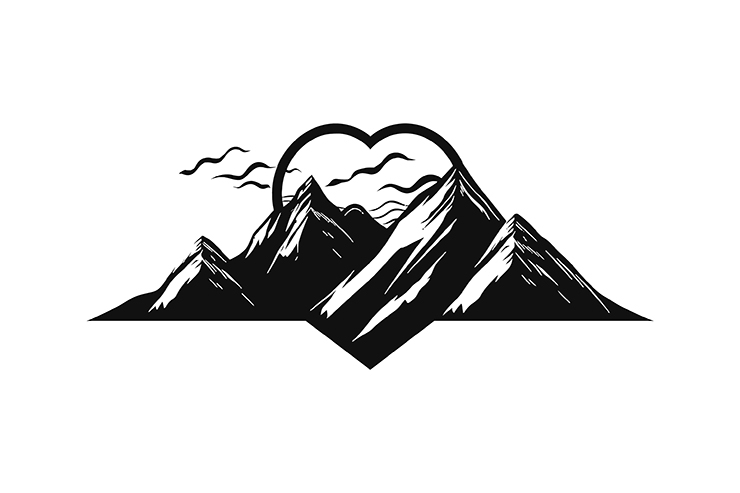 Mountains with sun illustration icon logo