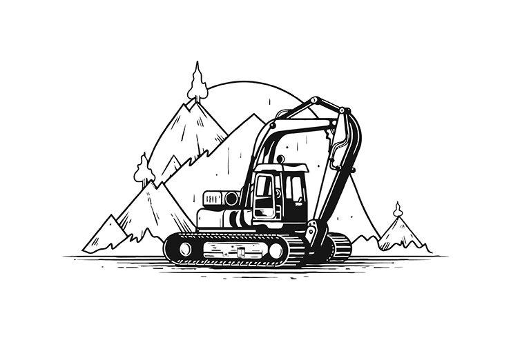 Crane with mountains illustration icon logo
