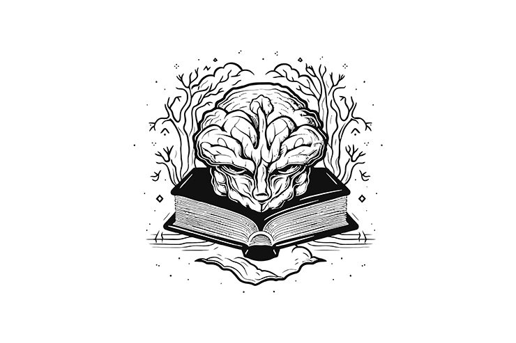 Skull on the book illustration icon logo