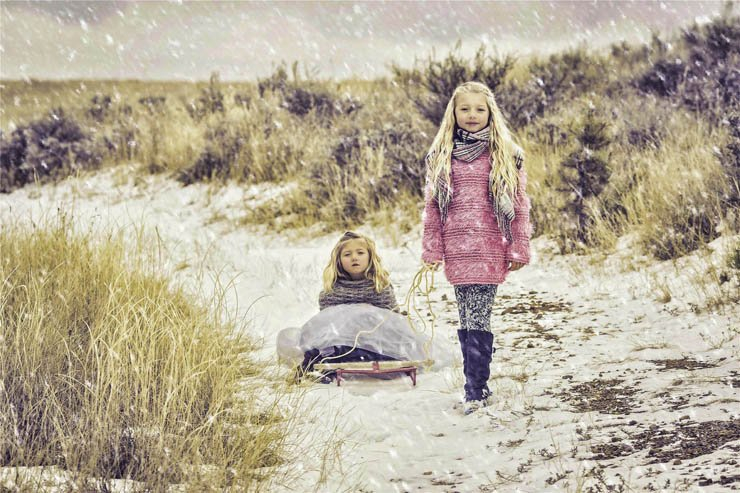 BestFriends blonde snow girls kids children snowy nature pulls kid snowy winter up play playing