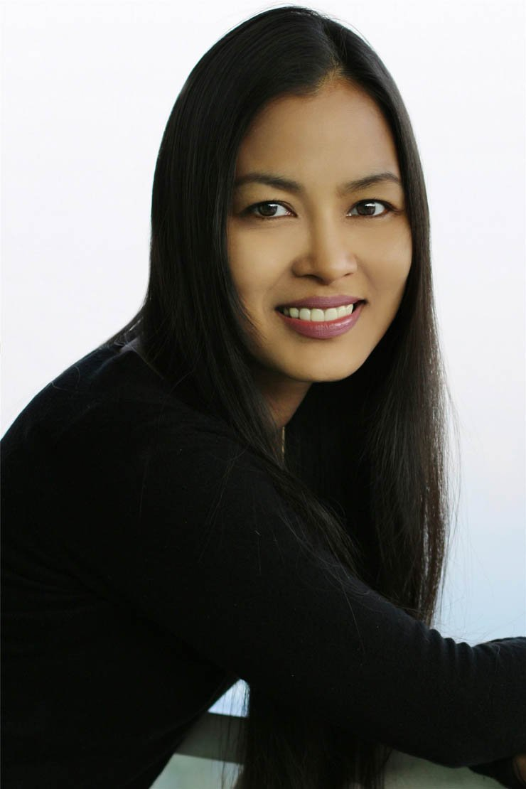 Pretty woman lady asian face smile black beautiful shirt