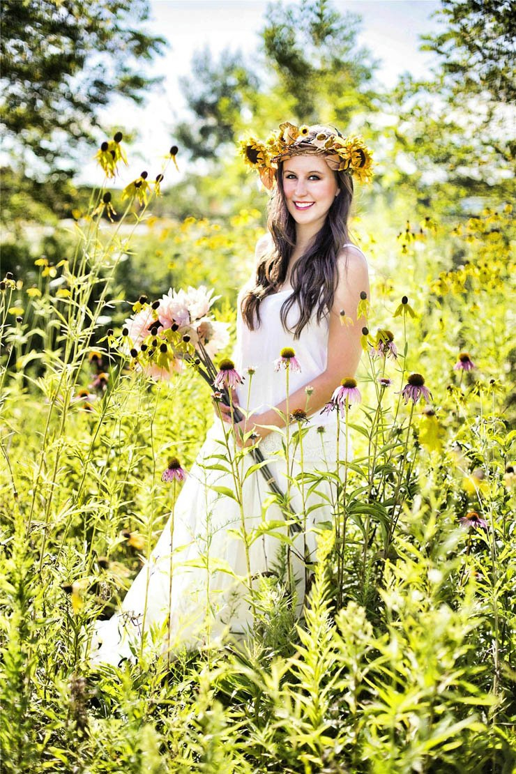 Pretty woman lady dress smile sunny sunflower natural beautiful flower crown