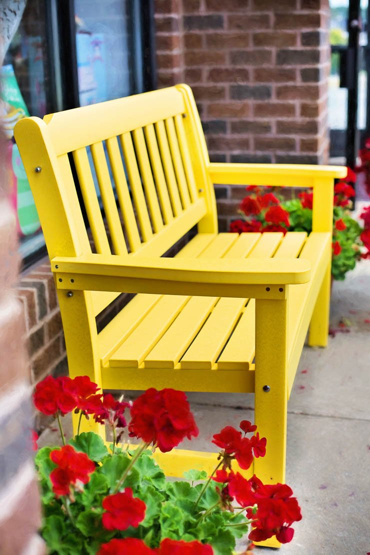 Rustic bench yellow red rose roses flower flowers