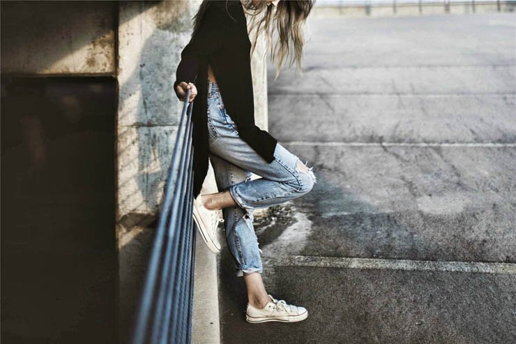 Solitary stairs shoe shoes jeans fashion street streets