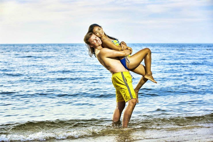 Summer couple love man woman sea water sky ocean swimmingwear swimmingsuit romantic
