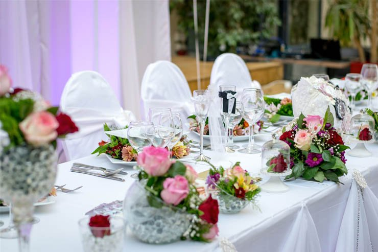 Wedding tables flowers marriage bouquet chairs
