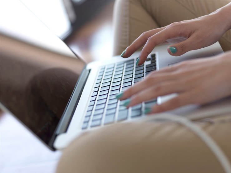 Writing typing laptop girl business study tech technology
