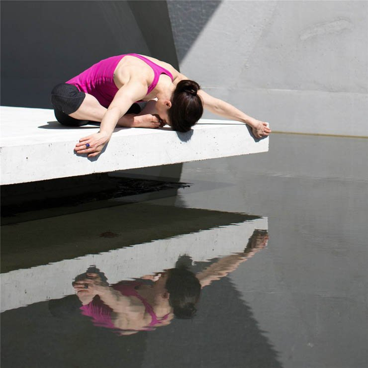 Yoga pose position streching laying woman lady water lake sit sitting sportswear exercise meditation sport