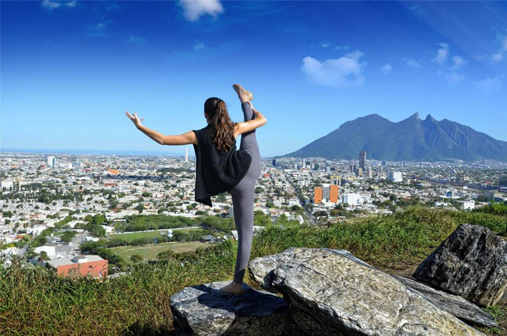 Yoga standing streching free relax lady woman girlnature mountain village