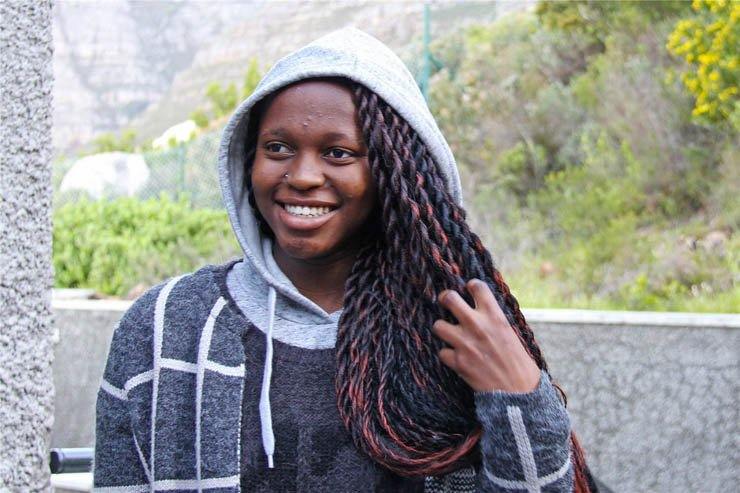 adult beautiful african girl look happy wearing hoodie hair style