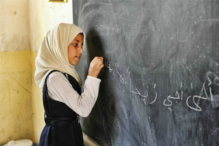 chalk study class school girl student hijab blackboard education learn write