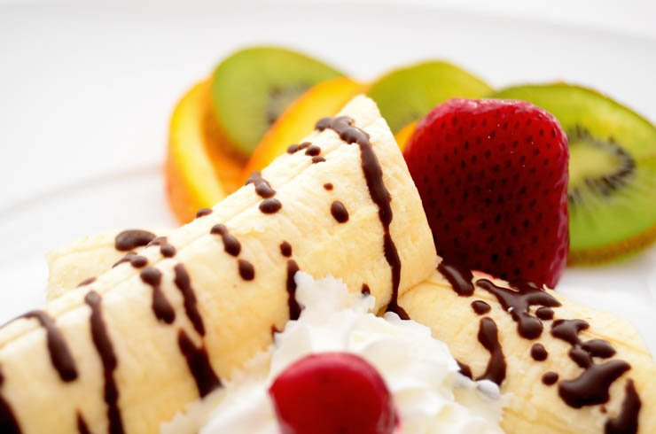 fruit fruits dessert food chocolate banana kiwi orange strawberry cream cherry