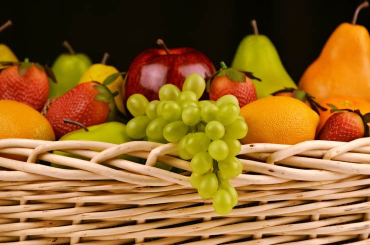 fruit fruits health healthy food basket bucket grapes apple pear pears orange strawberry