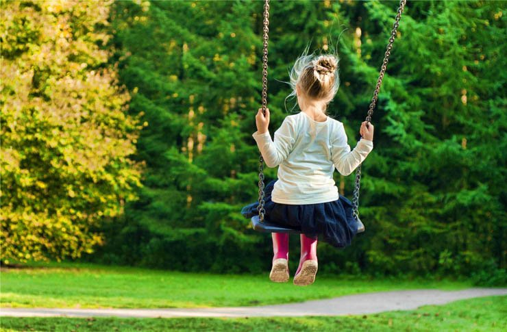 girl kid kids swing swings forest tree trees park play playing enjoy outdoor