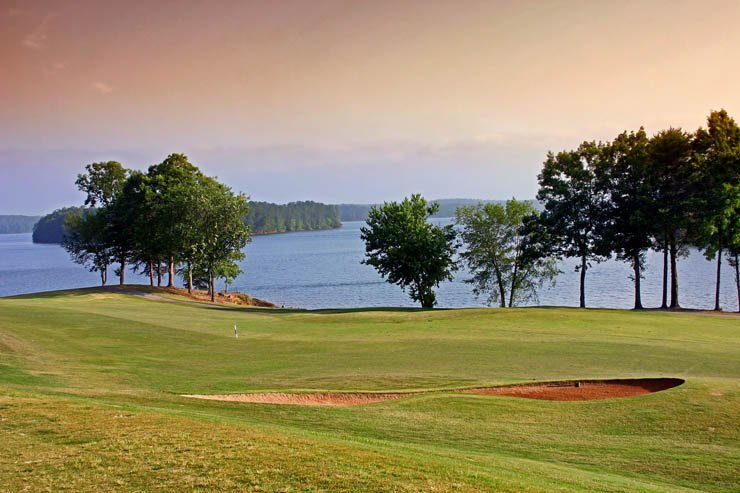 golf course court yard ball trees tree paddle lake sunset