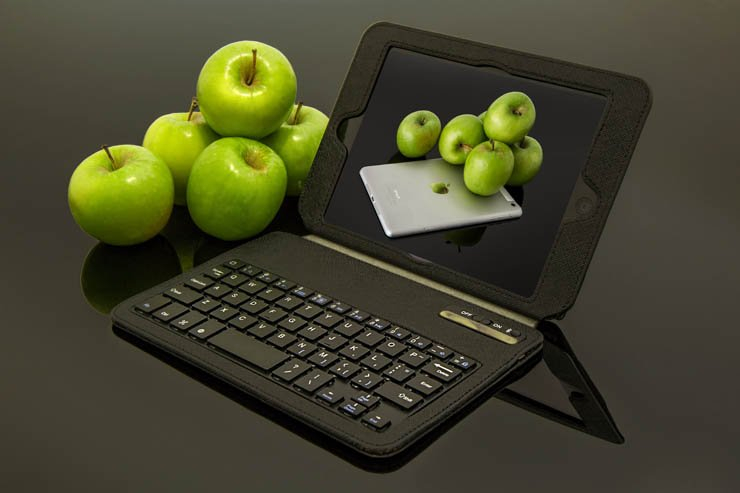 green apples with ipad fruit food