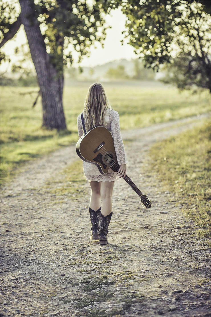 guitar girl play playing road pathway tree park forest nature free music song