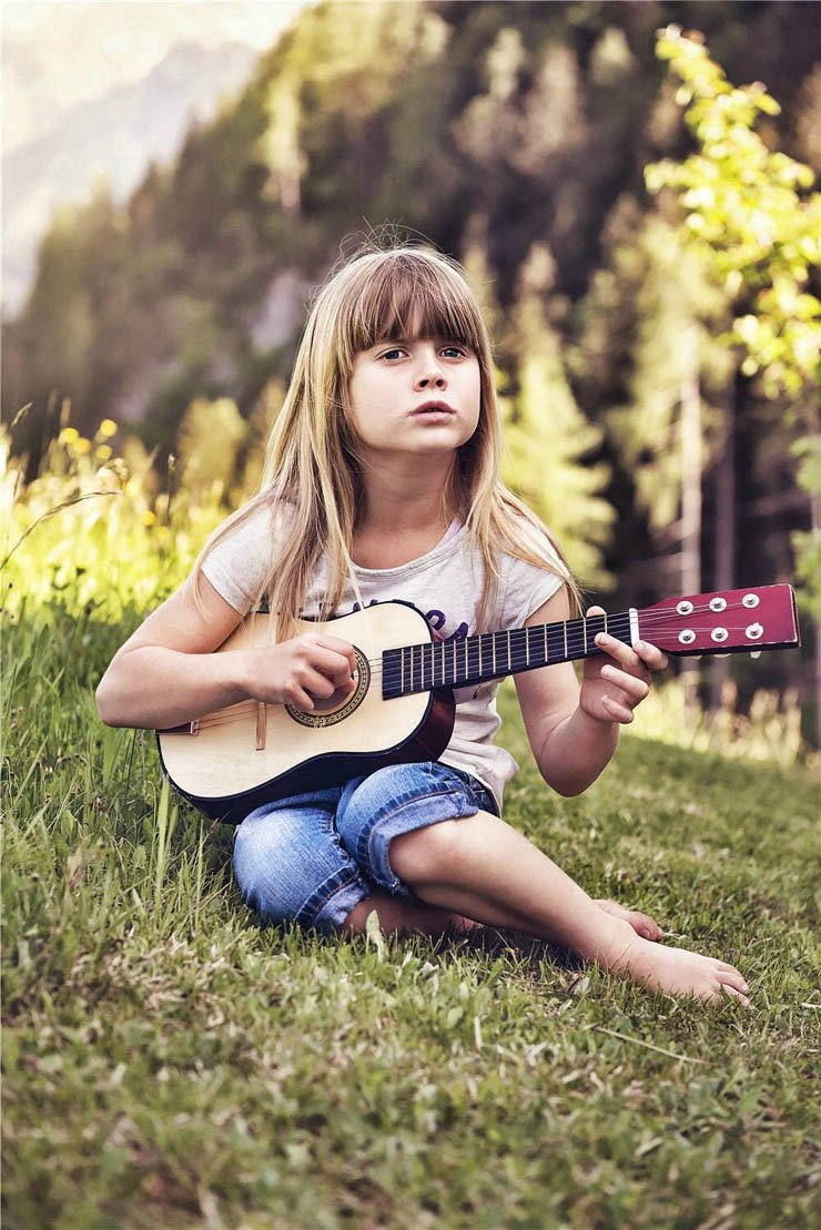 guitar kid kids girl grass play playing happy outdoor music song sing singing