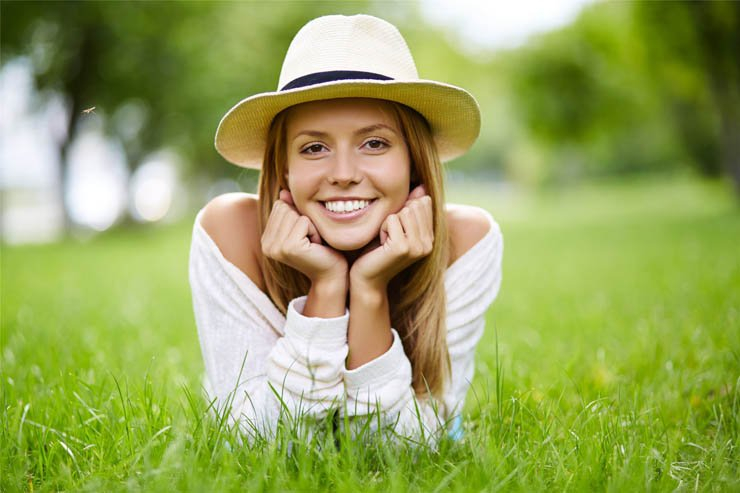 happy enjoy smile hat beautiful girl grass nature park