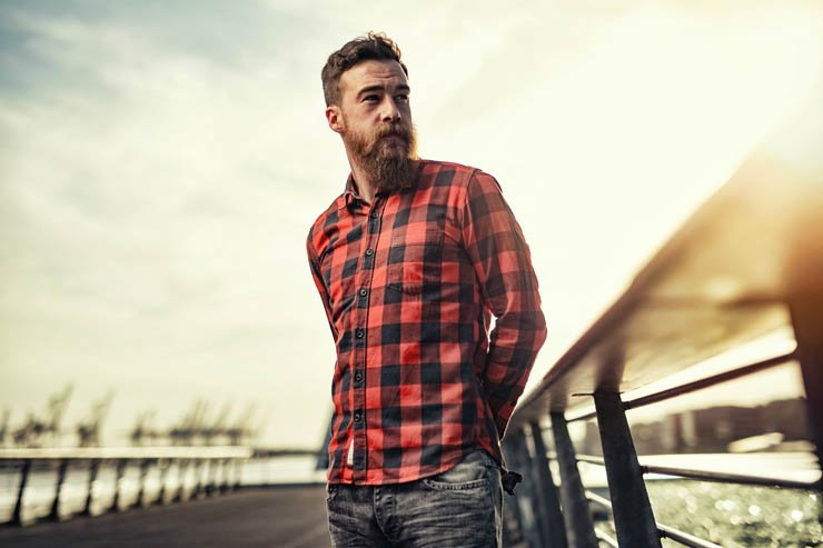 man beard hipster shirt fashion bridge