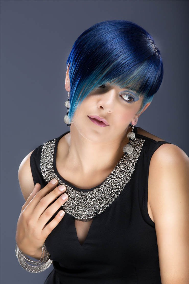 model modeling lady female woman beautiful pose posing fashion blue hair style