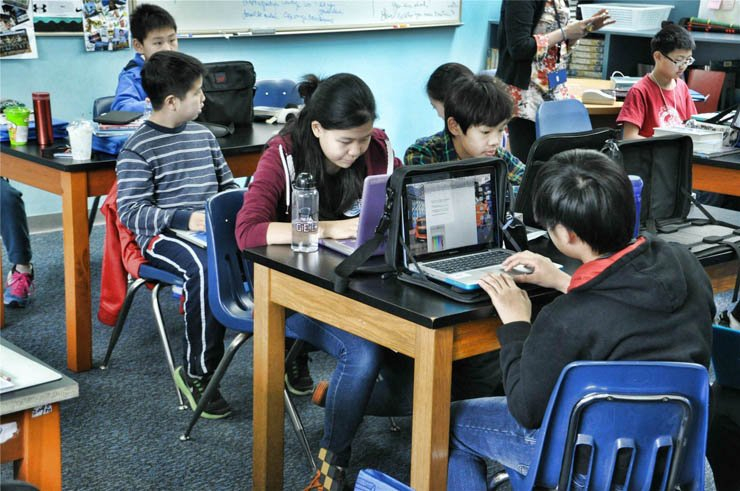 modern classroom class school laptop computer kids kid study education