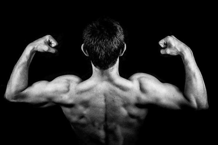 muscles man sport back arms black white macho athelete gym