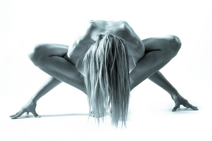 naked girl yoga pose relax black white female lady woman
