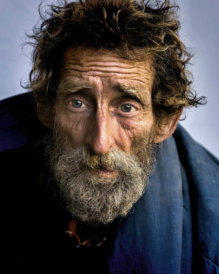 old homeless man beard messy hair poor poverty