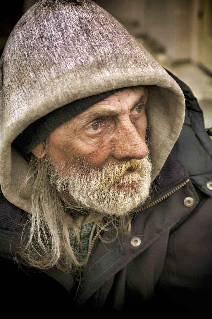 old man homeless poor beard sad poverty face jacket
