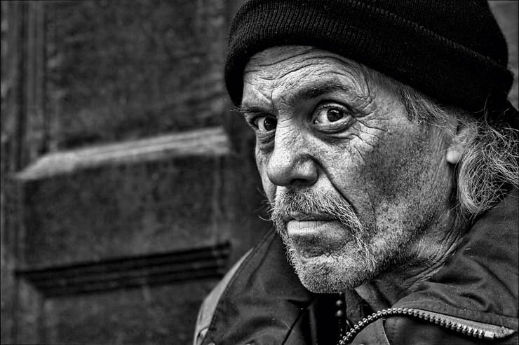 old man men homeless street black white