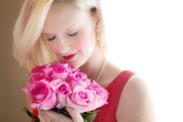 pink flowers glamouras red dress lady makeup blonde lovely