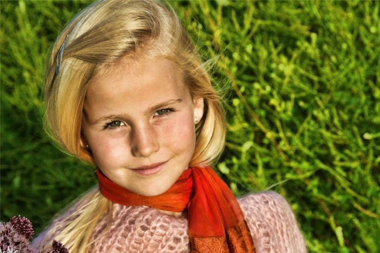 pretty child kid girl smile blonde garden scarf