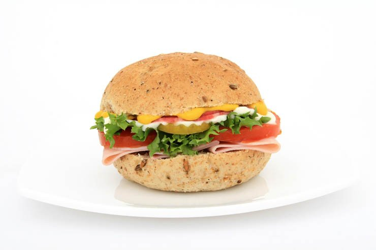 sandwich sandwiches food eat bread isolate plate tomato salami lettuce