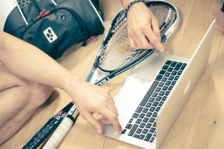 squash sport sports paddle racket bag bottle water drink energy ball balls laptop tech technology floor mac macbook