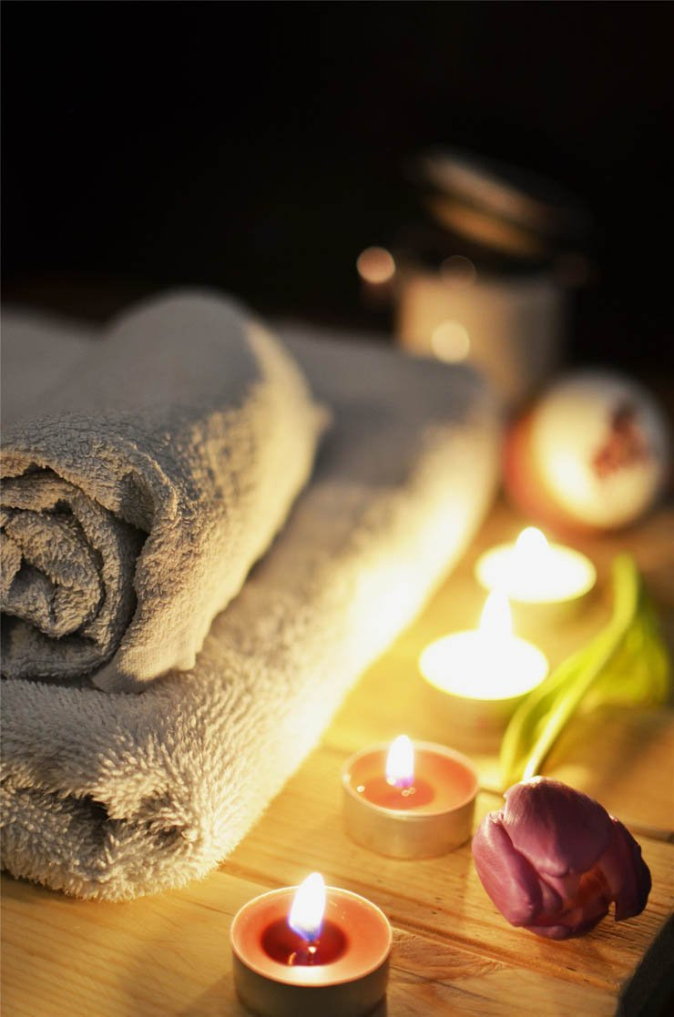 towels candles flower wood relax spa candle