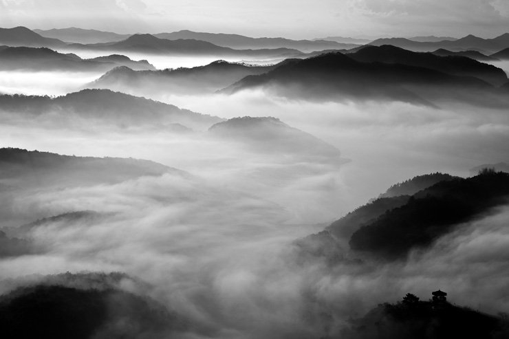 black fog sky mountains hills clouds cloudy cloud nature