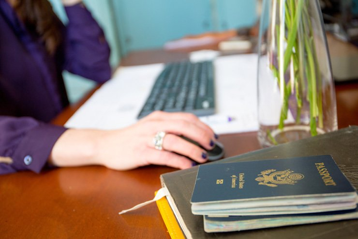 business finance formal job work employee working immigration immigrate office travel passport desk