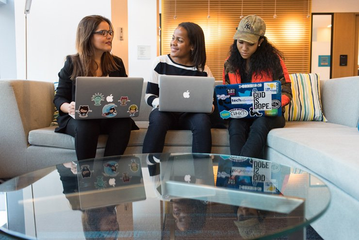 business finance formal job work employee working young women women startup laptop girl girls meeting office desk sofa couch